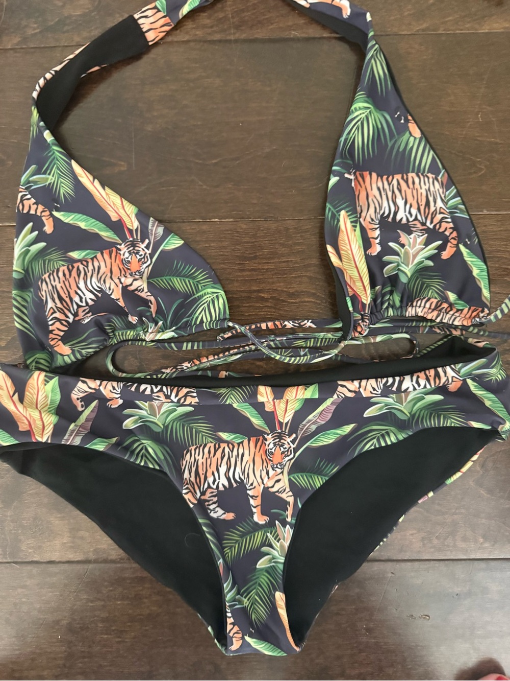 Women's Tiger Print Halter Bikini Set - Navy & Green